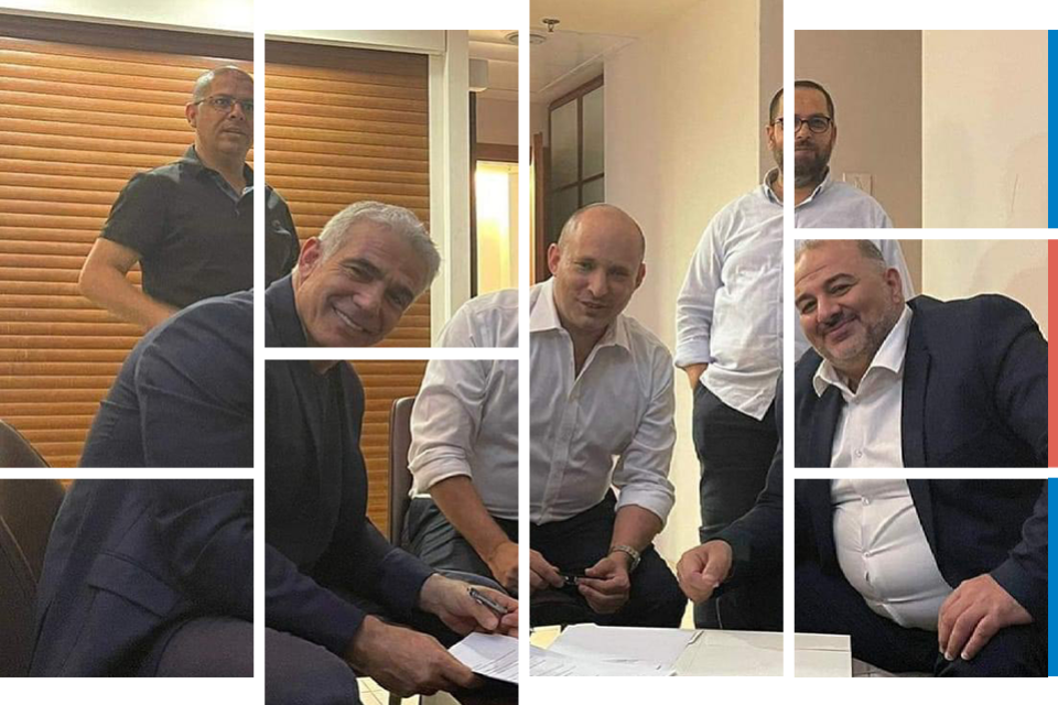 עבאס, בנט ולפיד חותמים על ההסכם הקואליציוני ב-2021 , נוואף נבארי