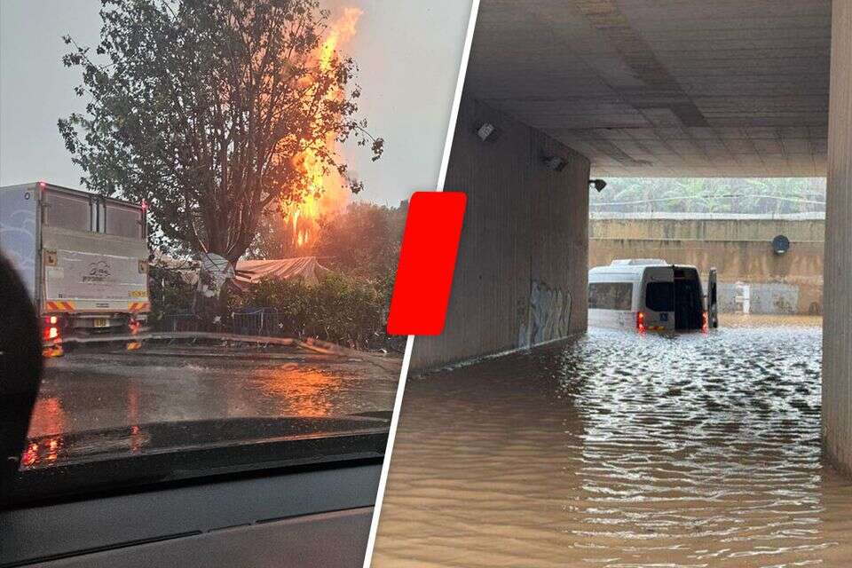 הירו מובייל סופת ביירון - רכב תקוע וברק פוגע בעץ , .