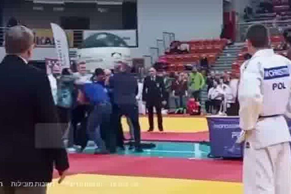 תיעוד מהמהומה בתחרות הג'ודו בפולין , צילום מסך 