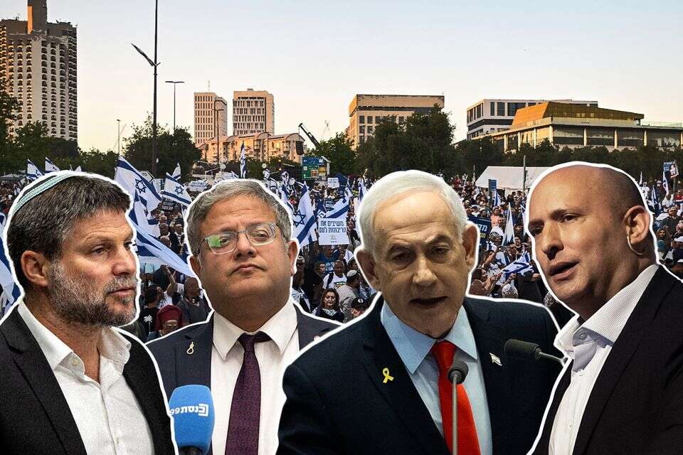 נפתלי בנט, בנימין נתניהו, איתמר בן גביר ובצלאל סמוטריץ' , אורן בן חקון