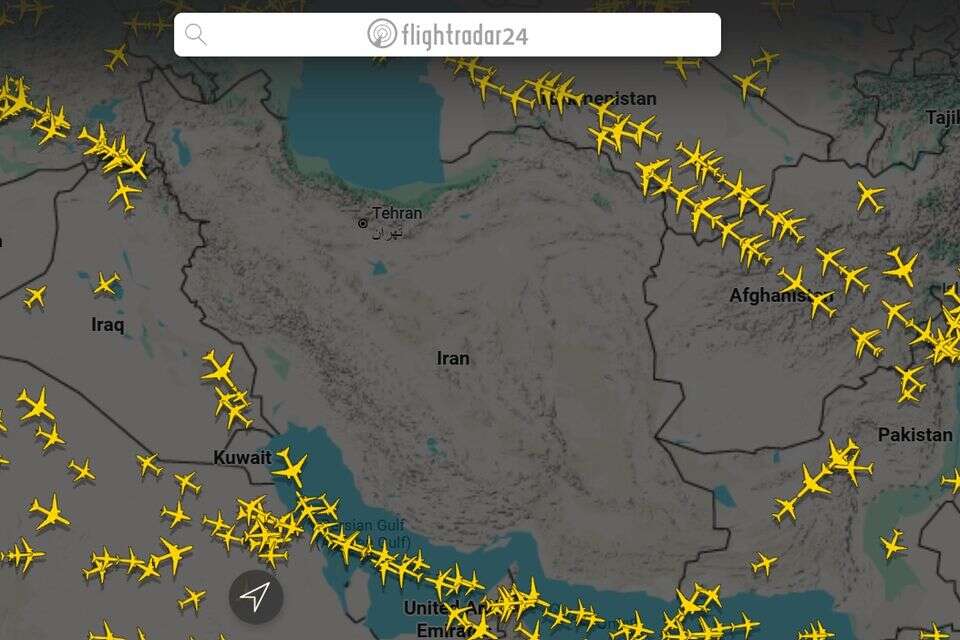 המרחב האווירי של איראן נסגר , Flightradar24