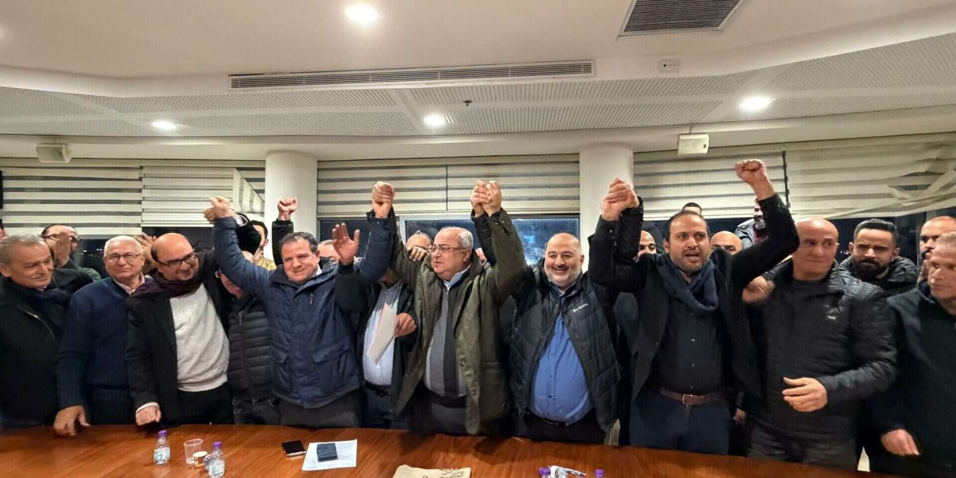 ראשי המפלגות הערביות בהכרזה על איחוד (ארכיון) , מוחמד ח׳לאייליה