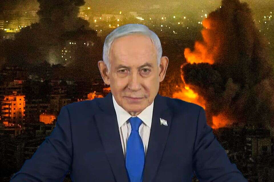 נתניהו על רקע איראן בוערת. הירו דסקטופ , לע"מ/אי.פי