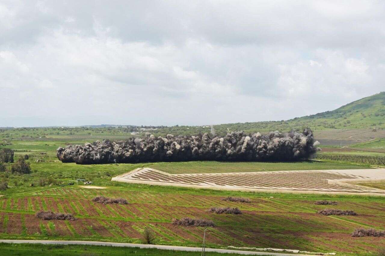 Watch: A huge explosion of hundreds of mines in the Golan Heights near the Syrian border