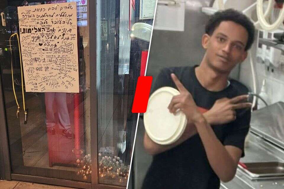 בנימין זלקה לצד הפיצרייה בה נירצח , ללא קרדיט