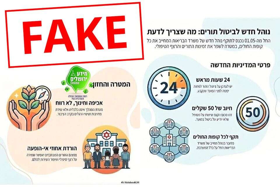 הודעת הפייק על הקנס בגין אי הופעה לתור בקופת חולים , צילום מסך