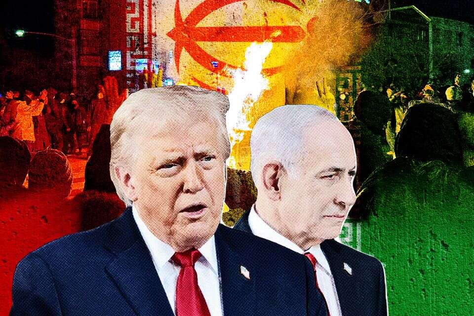 מי דחף לתקיפה? נתניהו וטראמפ, ברקע: המחאה באיראן , רויטרס, אי.פי