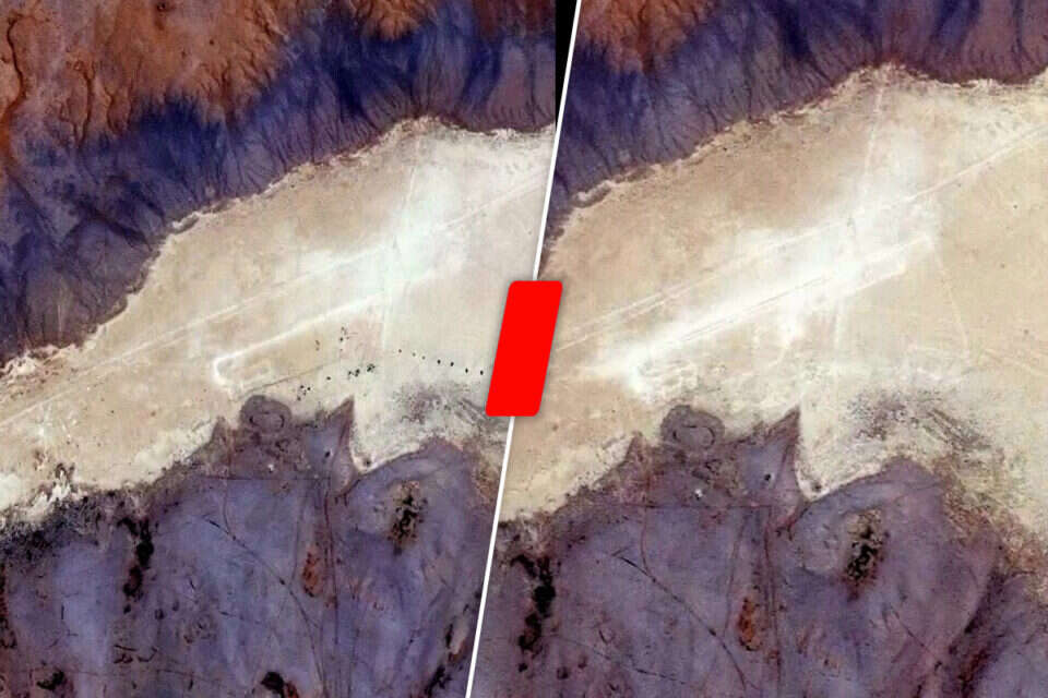 השרים מזגזגים בניסיונות להסביר מה באמת קרה. בתמונה בצד שמאל (2 במארס) רואים את מה שנראה כמו המחנה הישראלי. בתמונה מצד הימין (6 במארס) כבר אין כלום באזור , AFP
