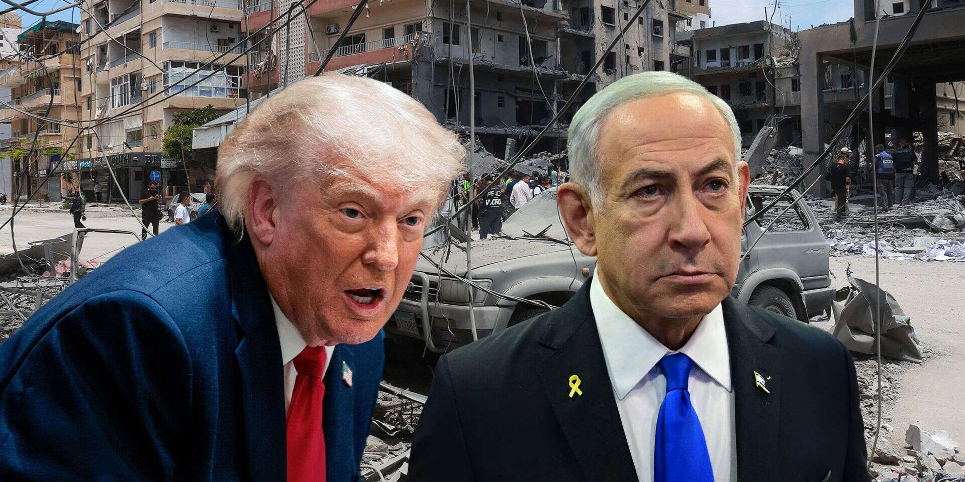 תסתכלו על הפרטים הקטנים. טראמפ ונתניהו על רקע לבנון , רויטרס, עמוס בן גרשום, לע"מ