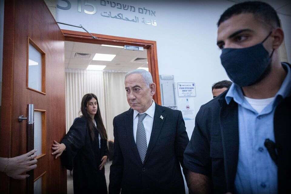 נתניהו באולם בית המשפט , יונתן זינדל/פלאש90