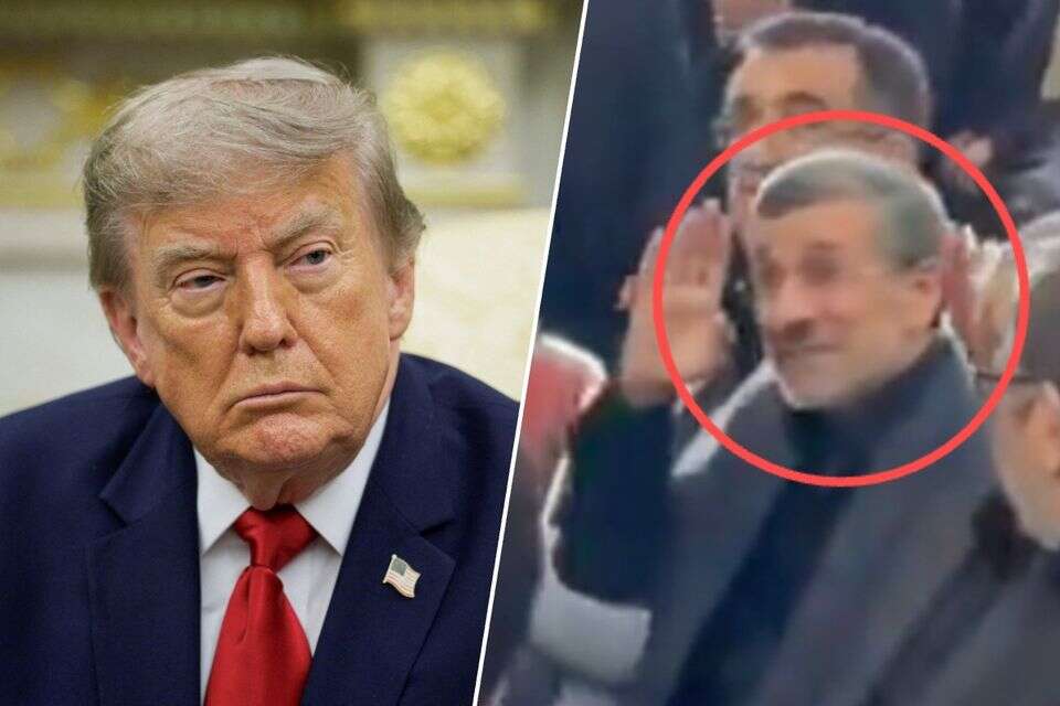 אחמדינג'אד בהופעה בטהרן היום, טראמפ בחדר הסגלגל , רויטרס, מתוך סרטון