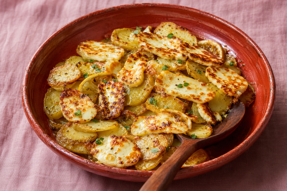Lemony Broiled Potatoes With Halloumi Cheese , chatgpt