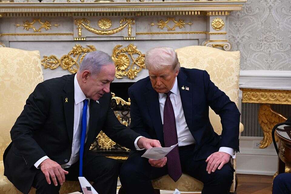 נתניהו וטראמפ בפגישה בבית הלבן (ארכיון) , אבי אוחיון - לע"מ