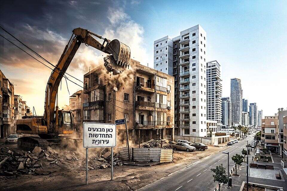 מגדלים חדשים לצד בניינים ותיקים - ההתחדשות העירונית מעצבת מחדש את קו הרקיע ואת עתיד הערים בישראל , הדמיית AI