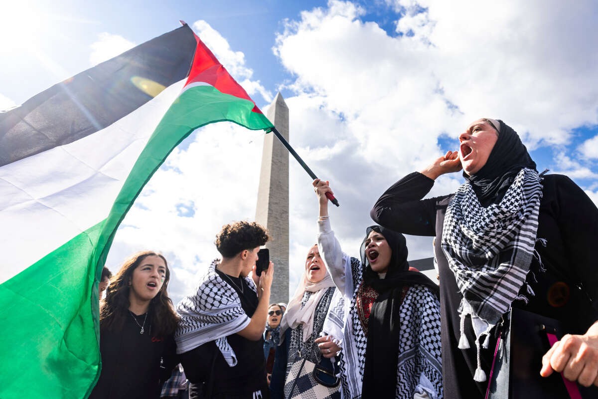 מפגינות מארגון American Muslims for Palestine בוושינגטון , EPA