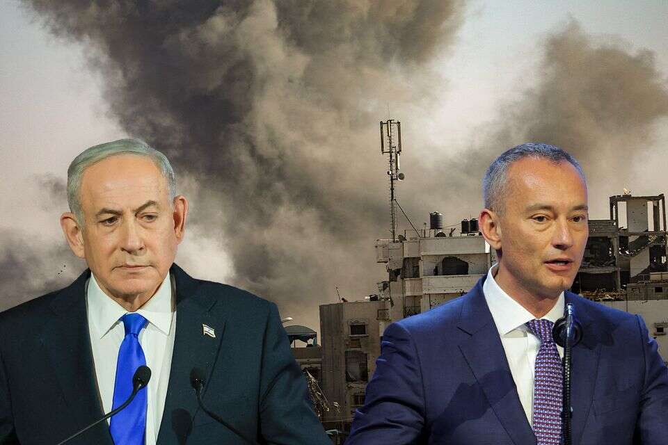 רה"מ בנימין נתניהו ומנכ"ל מועצת השלום על רקע רצועת עזה , רויטרס EPA