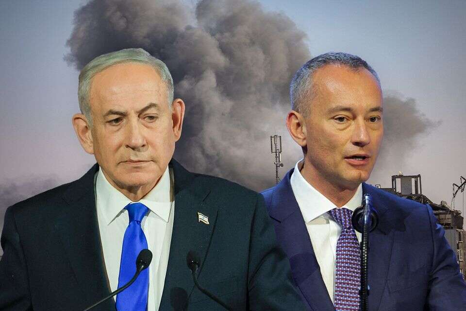 רה"מ בנימין נתניהו ומנכ"ל מועצת השלום על רקע רצועת עזה , רויטרס EPA