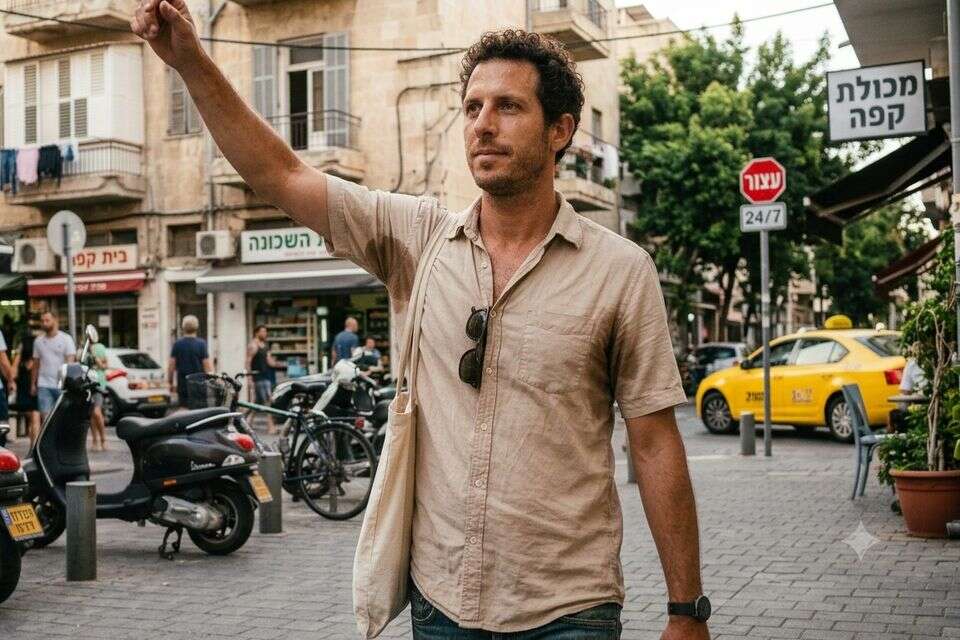 גבר ישראלי עם עיגולי זיעה מתחת לבתי השחי , נוצר באמצעות Gemini
