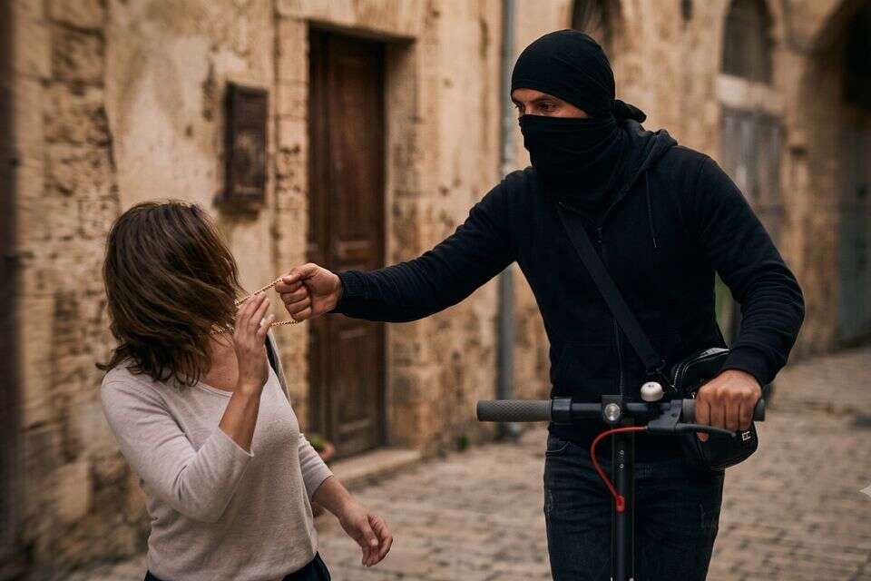 שדד שרשראות וברח על הקורקינט (אילוסטרציה) , נוצר על ידי GEMINI