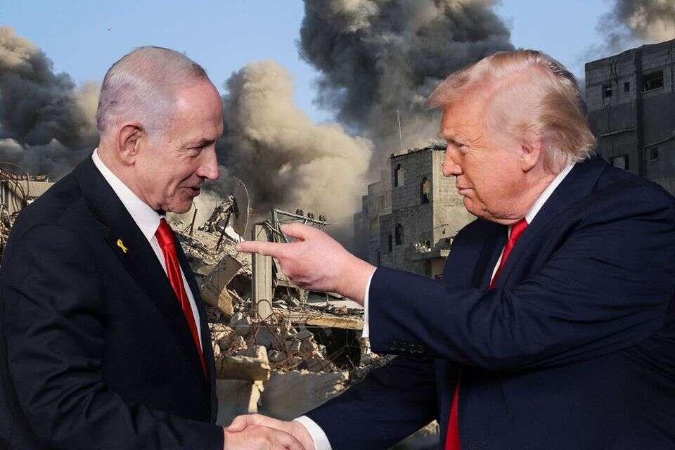 רה"מ נתניהו והנשיא טראמפ על רקע עזה המופצצת , רויטרס
