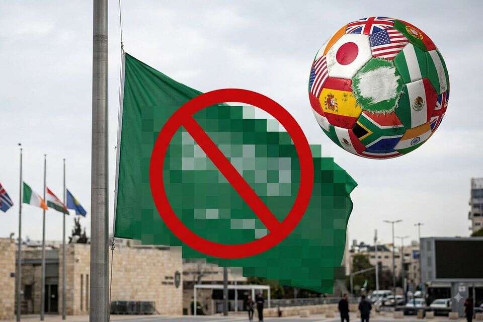 דגל סעודיה מטושטש בחצי התורן וכדורגל עם דגל סעודי מחוק , נוצר באמצעות Gemini