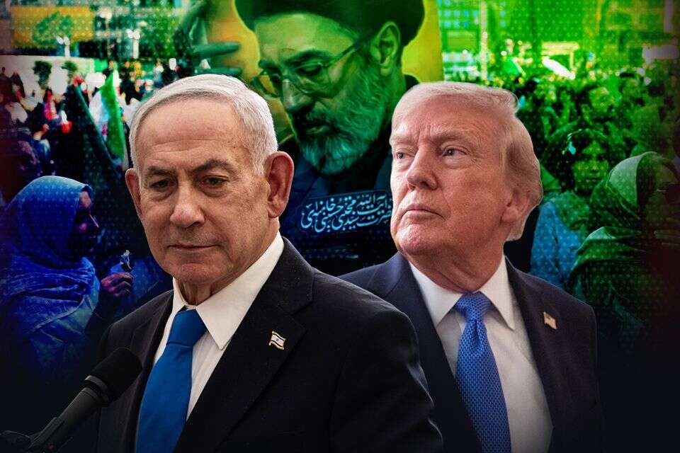 טראמפ ונתניהו על רקע כרזת חמינאי הבן , אי.פי.איי