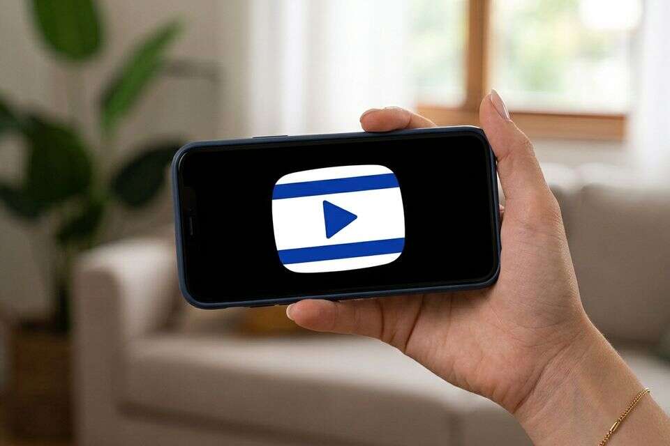 כפתור הנגינה של יוטיוב בצבעי דגל ישראל , נוצר באמצעות Gemini