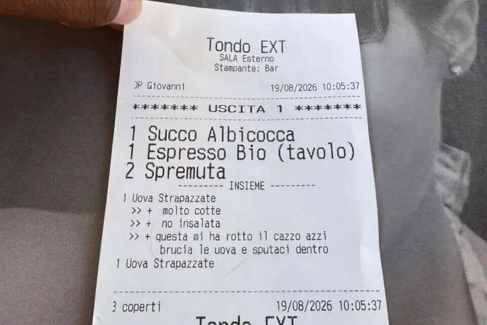 הקבלה שקיבלה מהמסעדה באיטליה , צילום מסך רשתות חברתיות