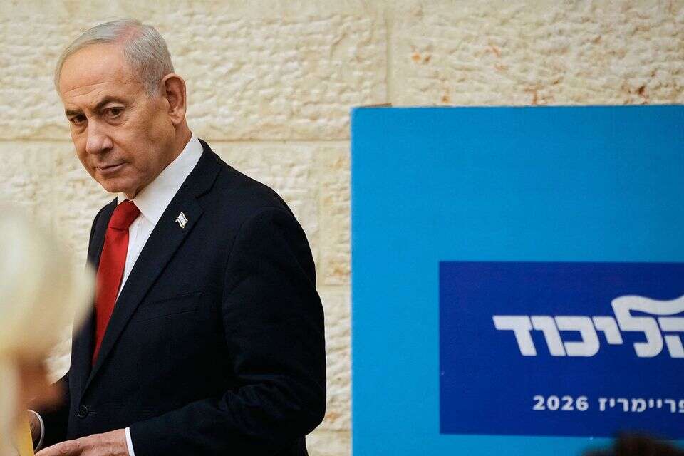 נתניהו מצביע בפריימריז הליכוד , AFP