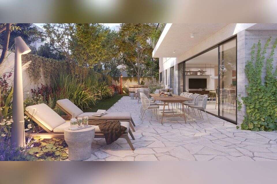 NIS 11 million on the ground floor: A garden apartment in the Jabotinsky 105 project, near Kikar Hamedina in Tel Aviv, offers 156 square meters of built space alongside a spacious private garden of approximately 170 square meters , Visualization: My Town Group