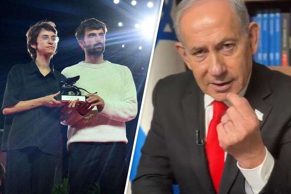 "זה מתחיל ביאיר גולן ובפצ"רית": נתניהו מגיב לסרט נז"א , AFP, לשכת רה"מ