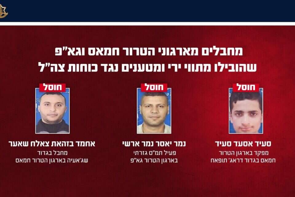 חוסלו שלושה מחבלים מהזרוע הצבאית של ארגוני הטרור חמאס וגא"פ , דובר צה"ל
