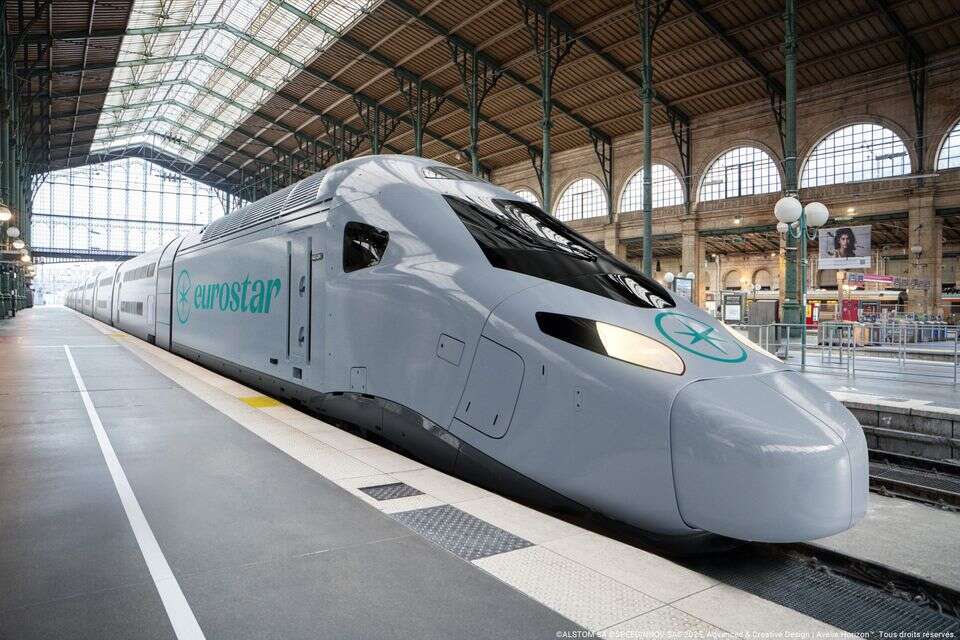הדמיית רכבת Eurostar Celestia החדשה , ©ALSTOM SA ©SPEEDINNOV SAS 2025. Advanced & Creative Design | Avelia Horizon™
