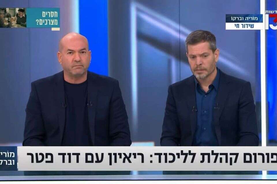 אייל ברקוביץ' ושי גולדן אחרי פיצוץ הראיון עם עו"ד דוד פטר , צילום מסך - רשת 13
