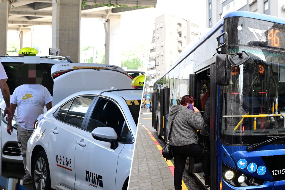 מונית ואוטובוס של חברת דן. אילוסטרציה , יוסי זליגר