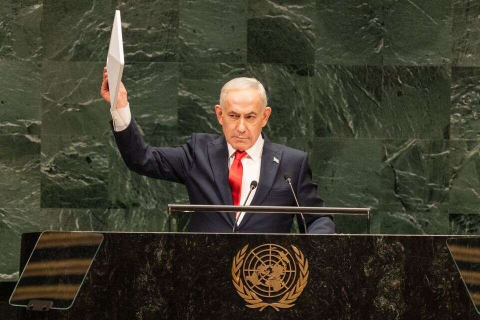 הטריקים האלה כבר לא עובדים. נתניהו בנאומו בעצרת האו"ם, בשבוע שעבר , אי.פי.אי