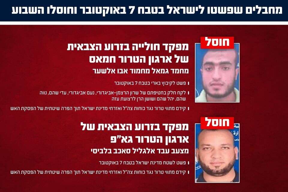 צה"ל חיסל שני מחבלים שפשטו לישראל בטבח 7 באוקטובר , דובר צה"ל