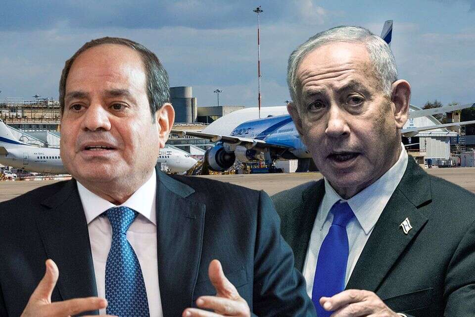 נתניהו וא-סיסי על רקע מטוסים בנתב"ג , יהונתן זינדל - פלאש90