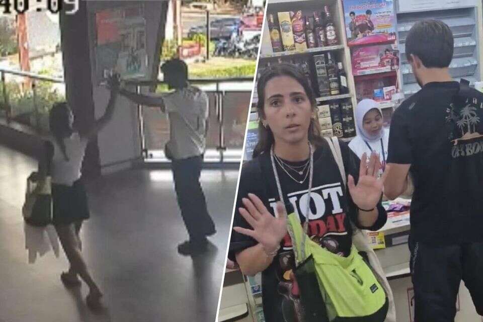 לא הספיק להם. מימין: הזוג החשוד בחנות סבן אילבן, משמאל: ליד חנות בגדים , 27א