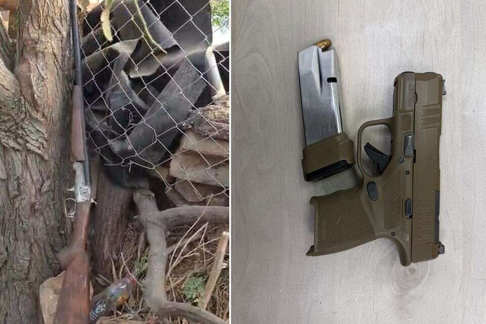 רובה הציד והאקדחים שנתפסו על ידי שוטרי מחוז ש"י , דוברות המשטרה