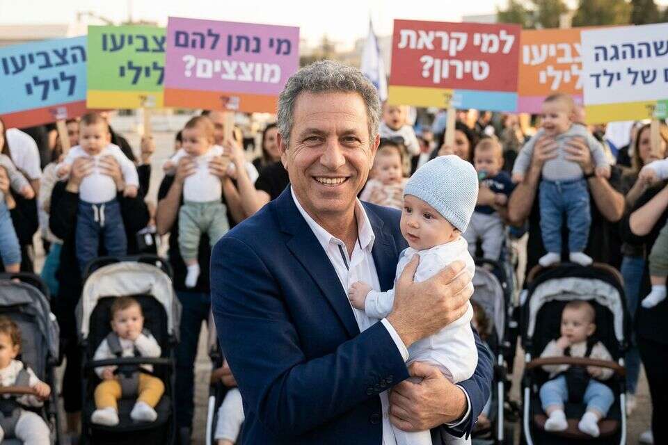 פוליטיקאי מצטלם עם תינוקות , נוצר באמצעות Gemini