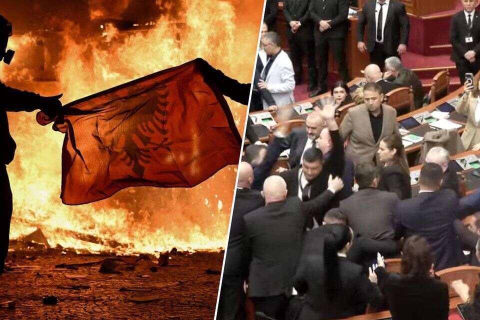 השלטון באלבניה דורש להרחיק 20 חברי אופוזיציה אחרי תלישת מיקרופון, המחאות עדיין ברחובות , צילום מסך