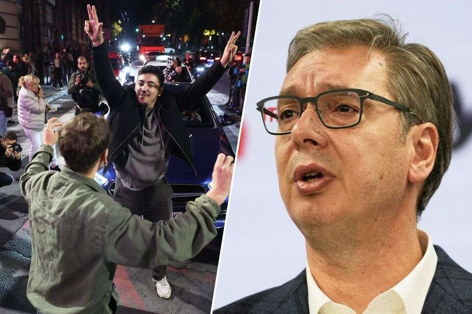 אלכסנדר ווצ'יץ בנאום לאחר ההפסד, סטודנטים חוגגים בבלגרד , AP