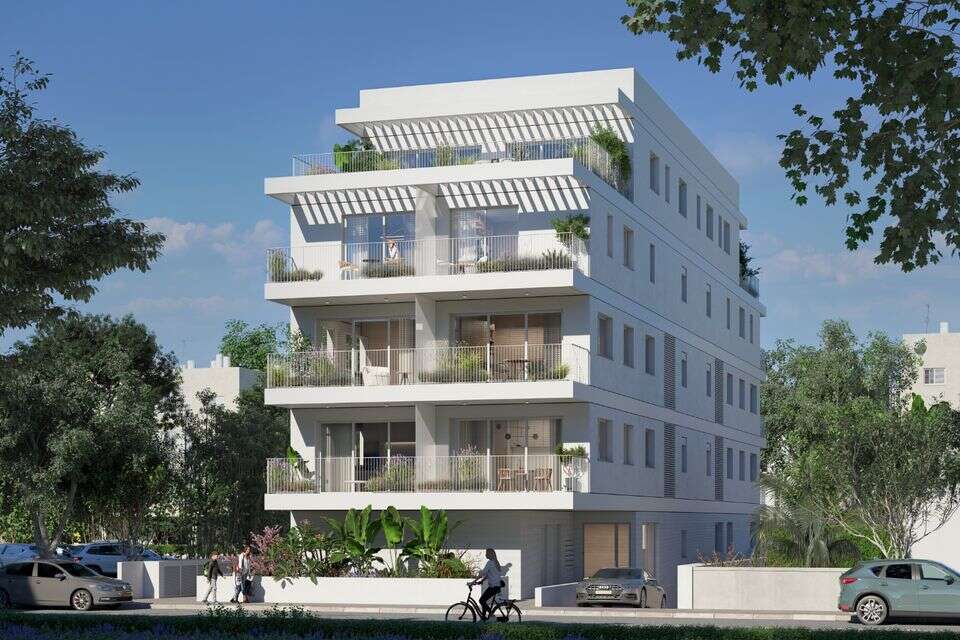 בניין בוטיק בן 4 קומות ובו 14 יחידות דיור. פרויקט חברת יעז יזמות ובניה ברחוב קהילת בודפשט 8, שכונת הדר יוסף, תל אביב  , הדמיה: אלכס לובימוב